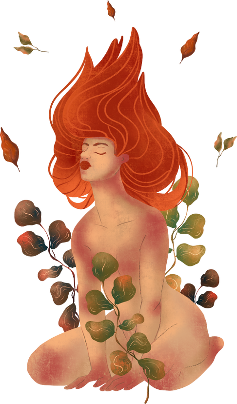 Woman with Leaves Illustration